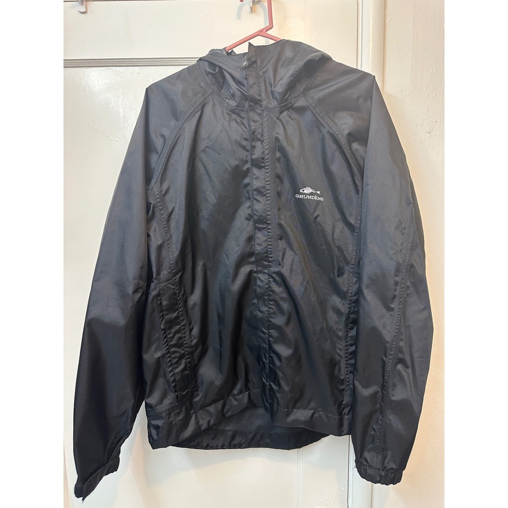 Grundens Gage Weather Watch Hooded Rain Jacket Mens Medium Black Fishing Coat